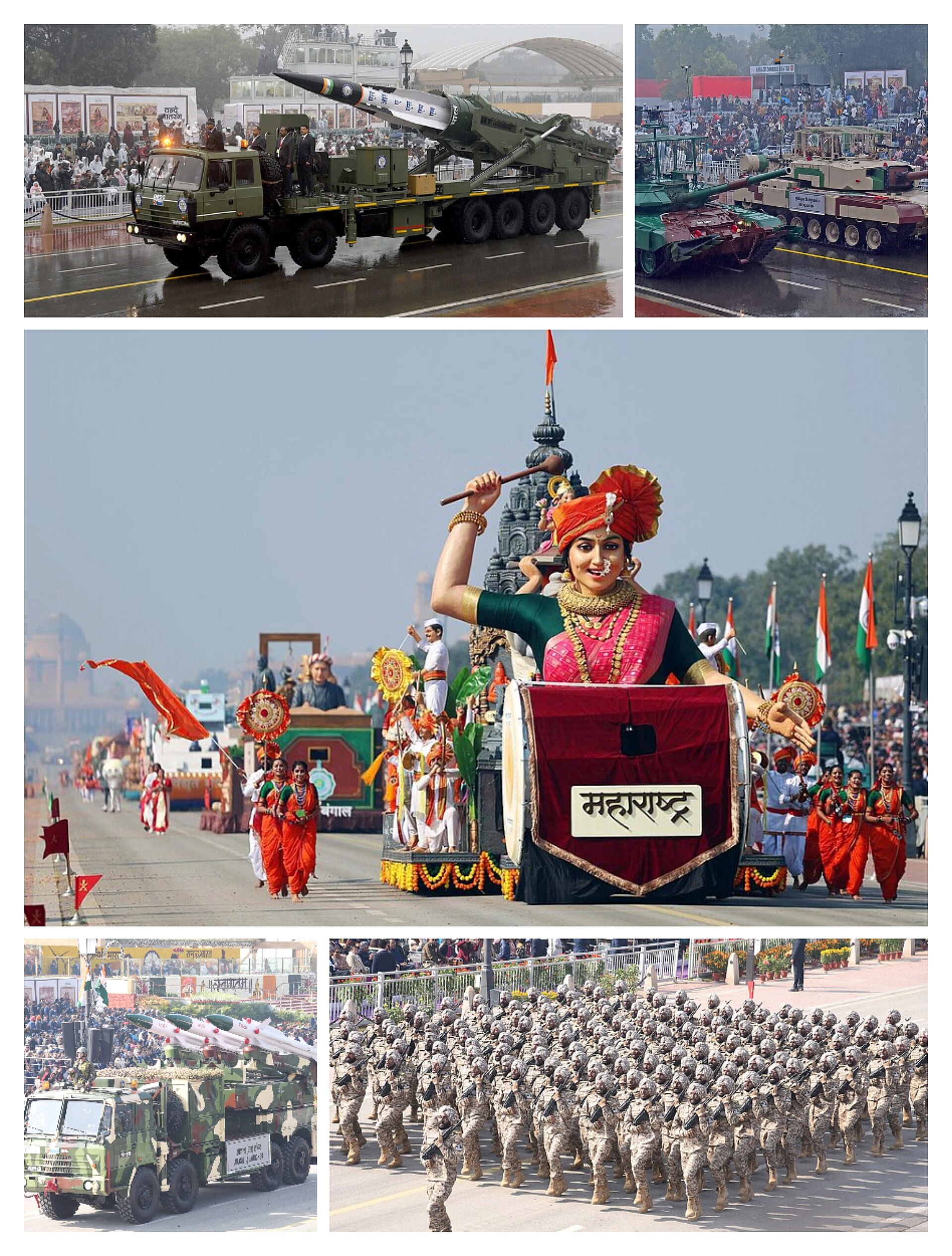 A montage of annual parade organized in New Delhi on the 77th Republic Day 2026