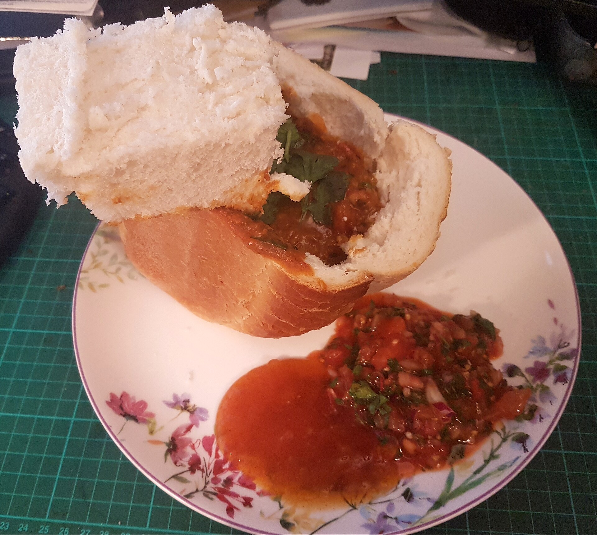 Lamb Bunny Chow with sambals ( a South African Durban dish) (48146796502)