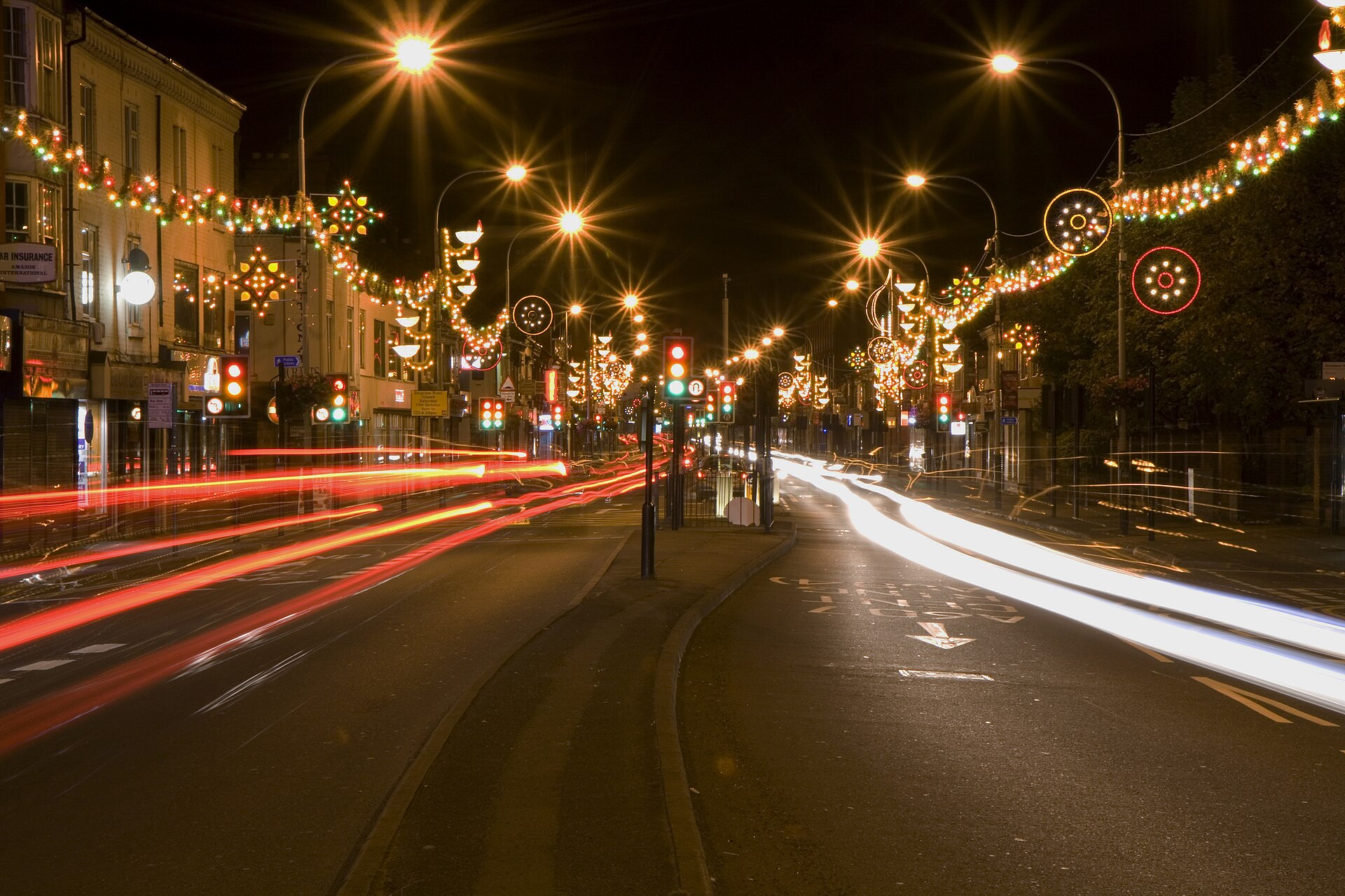 Streets with festive lighting, Diwali Leicester - Belgrave Road England 2009
