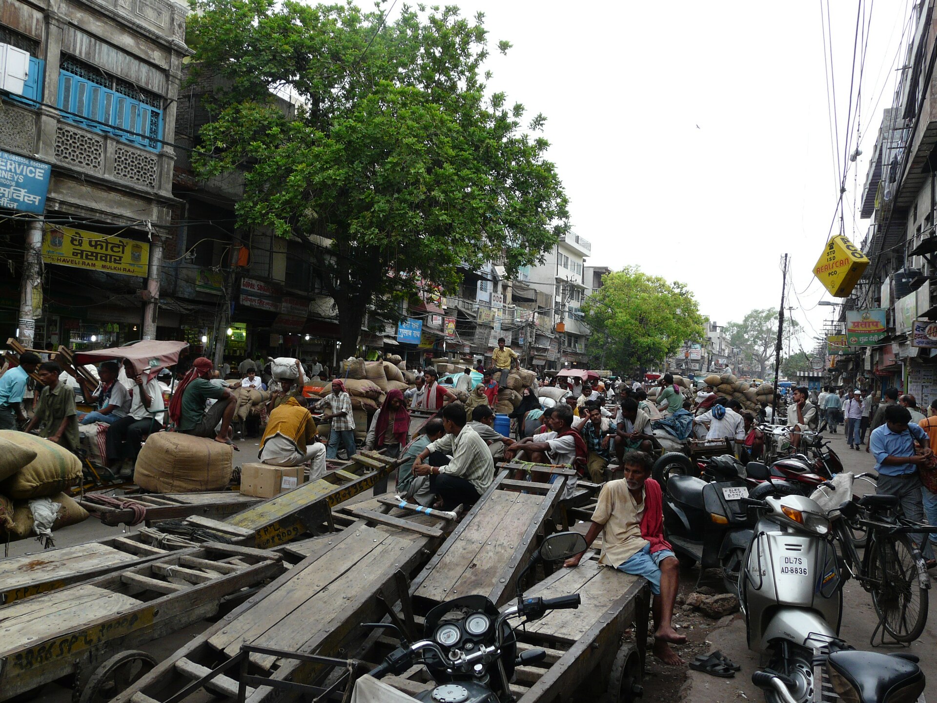 Carts parked on the Spice Market, Khari Baoli Road, Old Delhi
