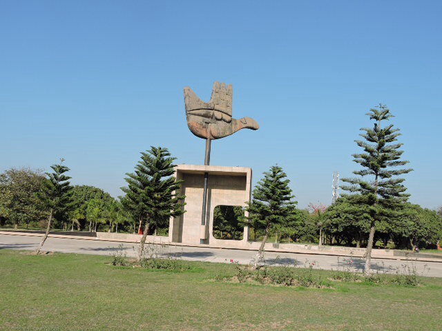 A view of Open hand monument part of Chandigarh Capitol Complex, World Heritage Site