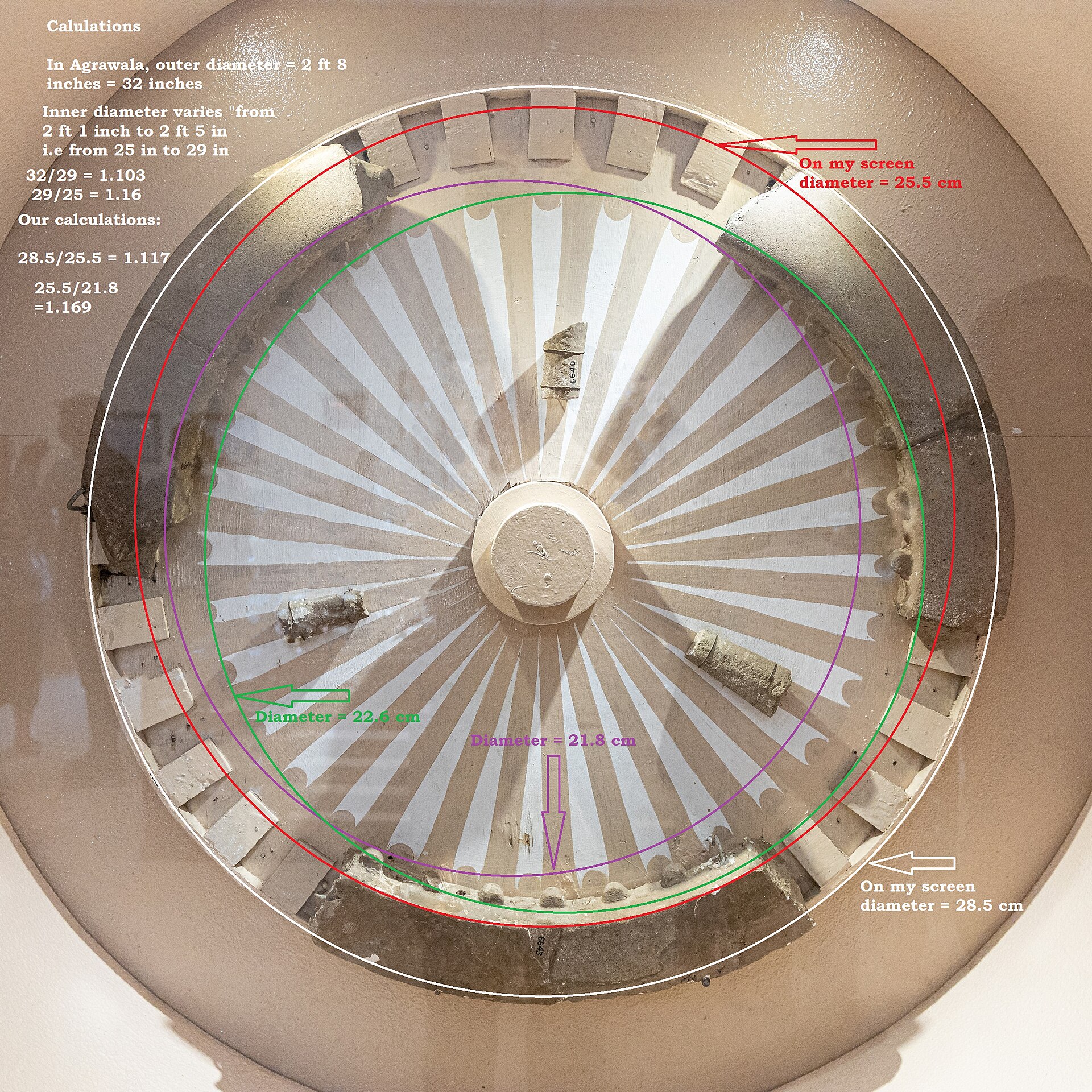 Buddhist Wheel of the Law surmounting the Lion Capital of Ashoka-- best fit of fragments in a circle at the Mu