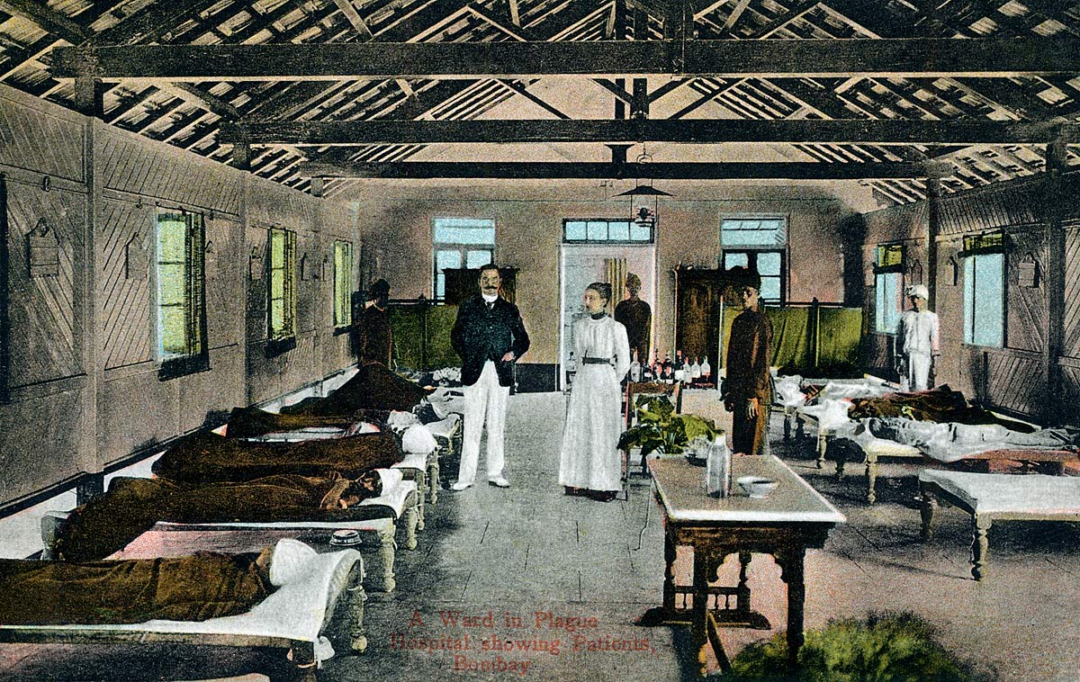 A Ward in Plague Hospital showing Patients, Bombay